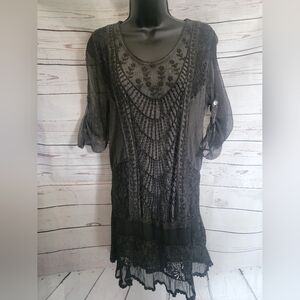 Elegant Black Sheer Lace Blouse